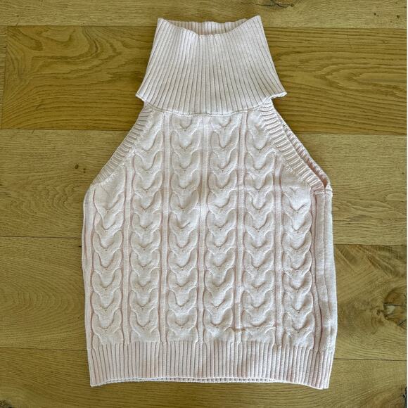 Lulu’s - Cutest Consideration Cable Knit Turtleneck Sleeveless Top in Baby Pink - Picture 1 of 3